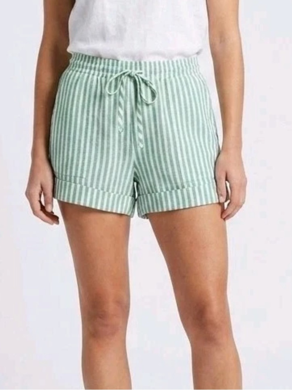 Universal Thread Women’s Green Stripe Linen Shorts High Rise Pull On Size M
